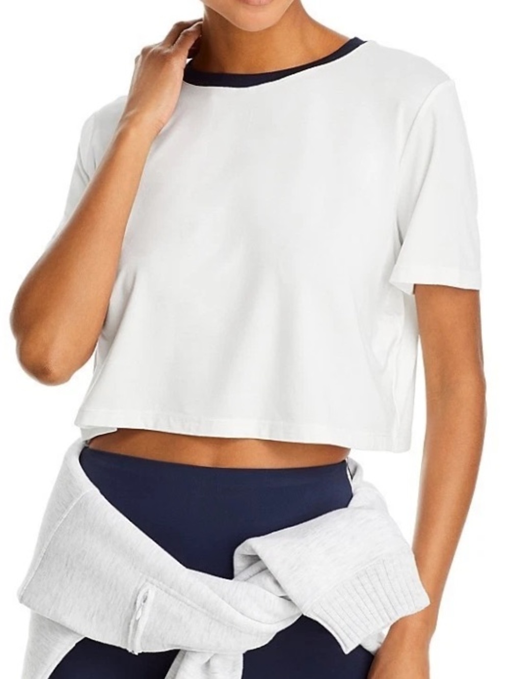 Splits59 Djuna Women's White Crop Tee with Navy Trim Medium fits Small